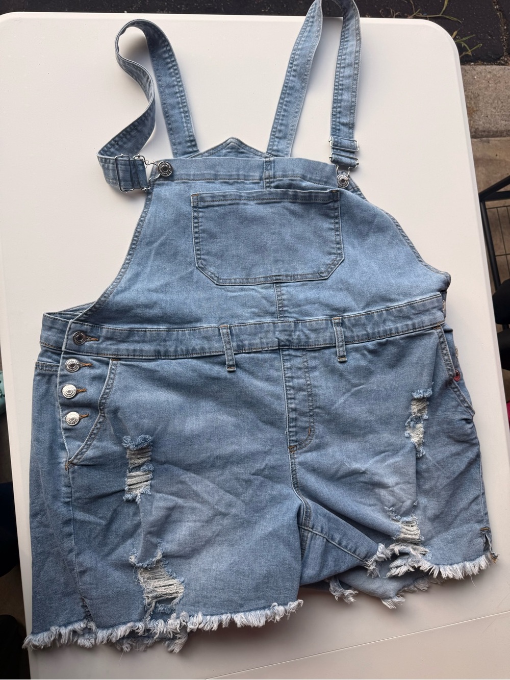 Fashion to Figure Light Blue Distressed Denim Overall Shorts